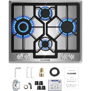 24 Inch Built-In 4 Burner Gas Cooktop NG/LPG Convertible Stainless Steel Gas Stove Top with Thermocouple Protection Sealed Burners