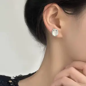 Natural High Ice Transparent White Moonlight Chalcedony Earrings for Women Light Luxury Temperament High-end Earrings Jewelry
