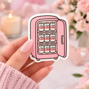 Diet Coke Fridge Sticker | Retro Pink Mini Fridge | Cute Girly Aesthetic | Trendy Drink Lover Decal