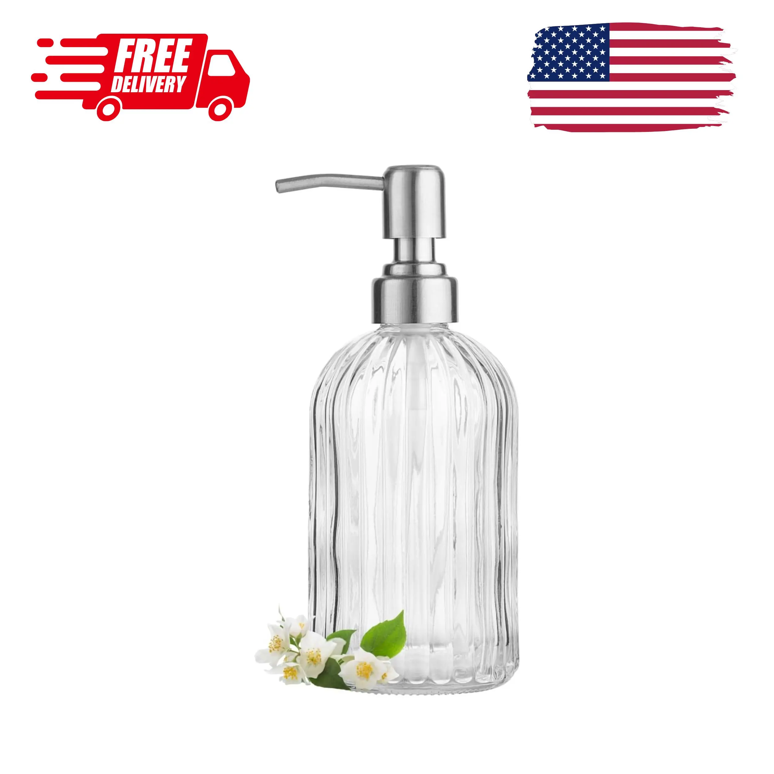 Clear Glass Soap Dispenser with 304 Rustproof Stainless Steel Pump 18oz