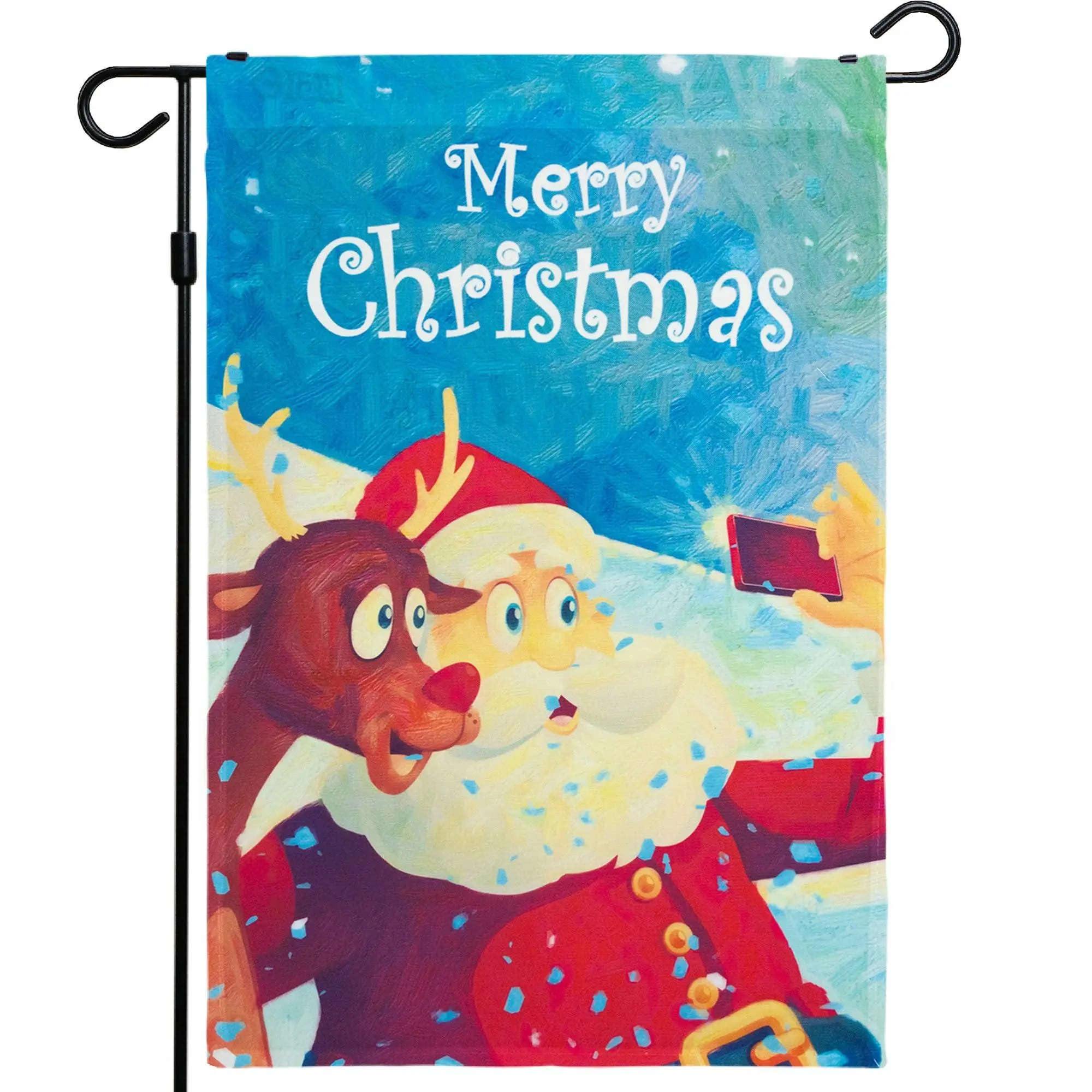 G128 - 12"x18" Christmas Garden Flag Winter Themed Decorations - Santa and Reindeer with Quote, Printed 150D Polyester - Rustic Holiday Seasonal Outdoor Flag