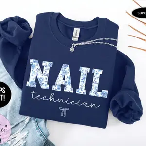 Blue Toile Nail Tech Sweatshirt : Licensed Nail Technician Apparel