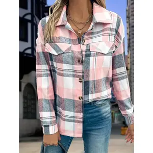 Women's Plaid Printed Front Button Lapel Casual Shirt