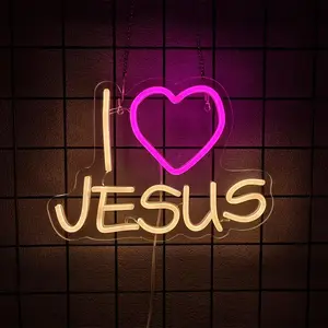 I Love Jesus LED Neon Sign,Jesus Light Up Sign Christian Neon Light Sign for Wall Decor,Easter Window Neon Light for Bedroom, Living Room, Church, Events USB Powered Easy to Hanging