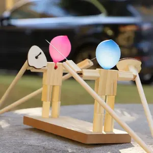 Wooden Sword Fighting Puppet Toy, Two-Person Dueling Interactive Toy, Elastic String Wooden Figure with Balloon, Fun Kids Playset