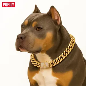 POPILY 14mm Cuban Chain Dog Collar with Custom Initial A-Z Pendant Heavy Duty Stainless Steel Luxury Pet Accessory for All Dog Sizes 10-30inch