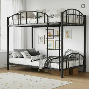 SA-Garvee Metal Bunk Bed Twin Over Twin, Heavy Duty Industrial Bunkbeds with Ladder and Arched Guardrail, Sturdy Steel Slats Support, Space Saving Bunkbed Frame for Children and Teens, No Box Spring Needed, Black