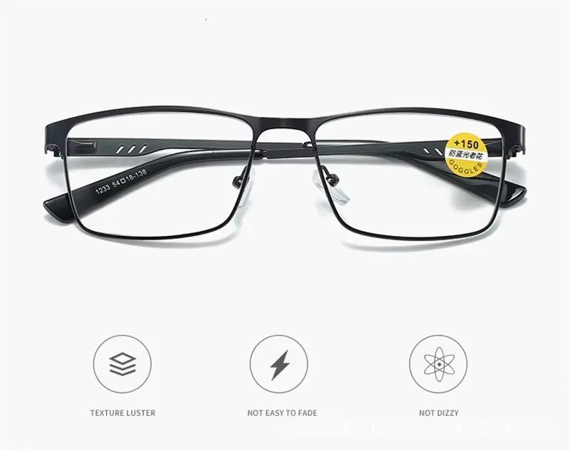 Men's Full Rim Rectangular Plain Blue Light Blocking Reading Glasses - Male Presbyopia Hyperopia Eyeglasses for Business Use (Diopter Options Available)