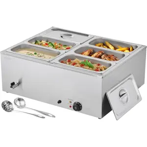 VEVOR 6-Pan Commercial Food Warmer, 24QT Electric Steam Table, 1200W Professional Countertop Stainless Steel Buffet Bain Marie with 86-185F Temp Control for Catering and Restaurants, SilverVEVOR Super Brand Day
