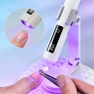 Portable Nail Lamp USB Rechargeable Compact Mini LED Light Stand Handheld Fast Dry Small Manicure Nail Art Lamp with Holder Focused LCD UV Lamp