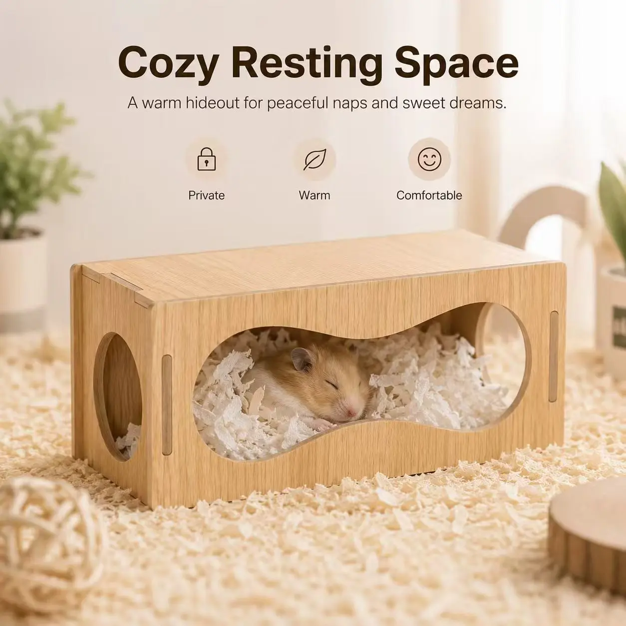 Wood-Grain Board Hamster Tunnel House, Spacious Small Animal Hideout with Side Entry and Open Play Area, Cozy Resting Shelter for Hamsters, Mice and Gerbils