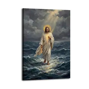 Jesus Walking on Water Painting Artistic Wall Decor, Waterproof Canvas Poster, Cute And Vibrant Poster for Bathroom, Living Room, Bedroom, Dorm, A Perfect Gift Idea for New Year Home Decor