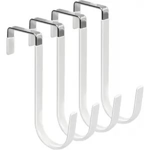 Over the Door Hooks, 4 Pack Hangers Hooks with Rubber Prevent Scratches Heavy Duty Organizer for Living Room, Bathroom, Bedroom, Kitchen Hanging Clothes, Towels, Hats, Coats, Bags White