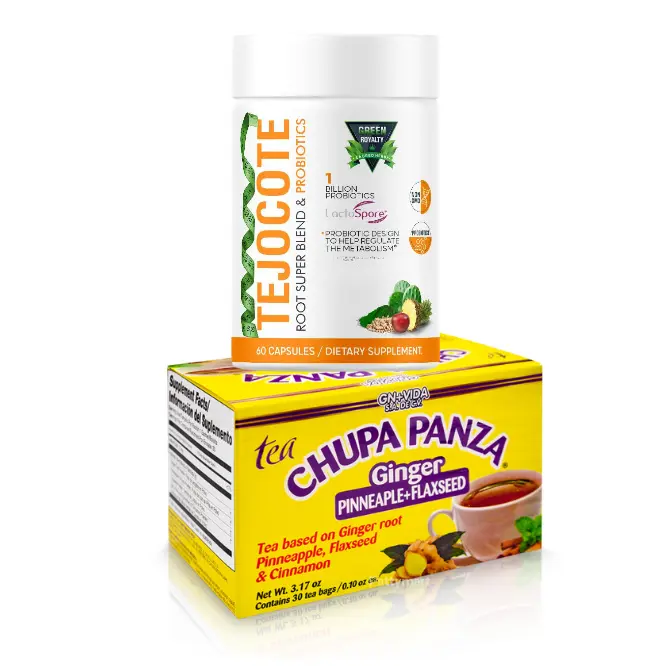 GN+VIDA Chupa Panza Combo - 30 Herbal Tea Bags, Vitamin-Infused Natural Dietary Supplement Capsules, Pineapple Flavor Healthcare Beverage for Adults