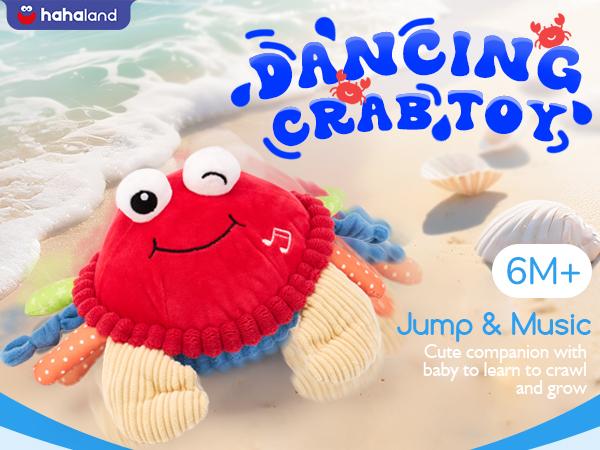 Hahaland Baby Musical Crab Plush Toy with 48 Songs & Recording Feature Interactive Dancing Toy for Tummy Time 0-3 Months 6-12 Months Baby Toddler Toy 1-3 Birthday Christmas Holiday Gifts