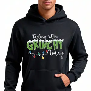 Men's Graphic Hooded Sweater - "Feeling extra GRINCHY Today" Design, Soft & Comfortable Fabric, Ideal for Casual Wear
