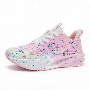 Lightweight Splatter Paint Running Shoes for Women - Comfortable Cushioned Thick Sole Walking Sneakers, Breathable Mesh Art Pattern Fitness Trainers