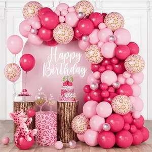 Pink Cheetah Print Balloon Arch Kit, Pastel Hot Pink Leopard Theme Balloons Garland Jungle Animal Party Decorations, Chrome Pink Leopard Balloons for Baby Shower Girls Cheetah Birthday Decorations