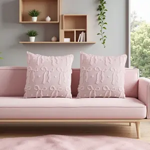 2-Pack Bow Tie Pillow Covers in and for Room Decor, Sofa Cushion Cover, Cute Plush Cushion Cases with Bow Academic Style for Cozy Spaces