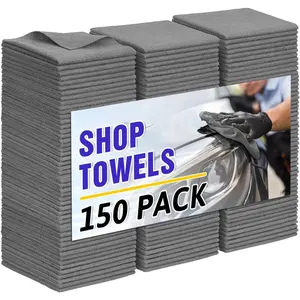 Microfiber Cleaning Cloth,150 Pack Grey Cleaning Rags, Bulk All-Purpose Lint-Free Shop Towels Wipes, Commercial  Fiber Cleaning Towels Washcloth for  Garage Housekeeping 11.5"*11.5"