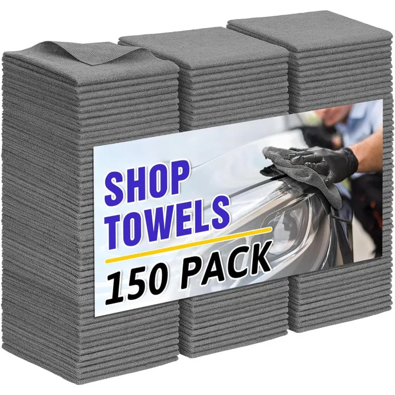 Microfiber Cleaning Cloths, 150-Pack Grey Synthetic Absorbent Rags, Bulk Lint-Free All-Purpose Shop Towels Wipes, Commercial Washcloths for Garage Housekeeping (11.5in*11.5in)