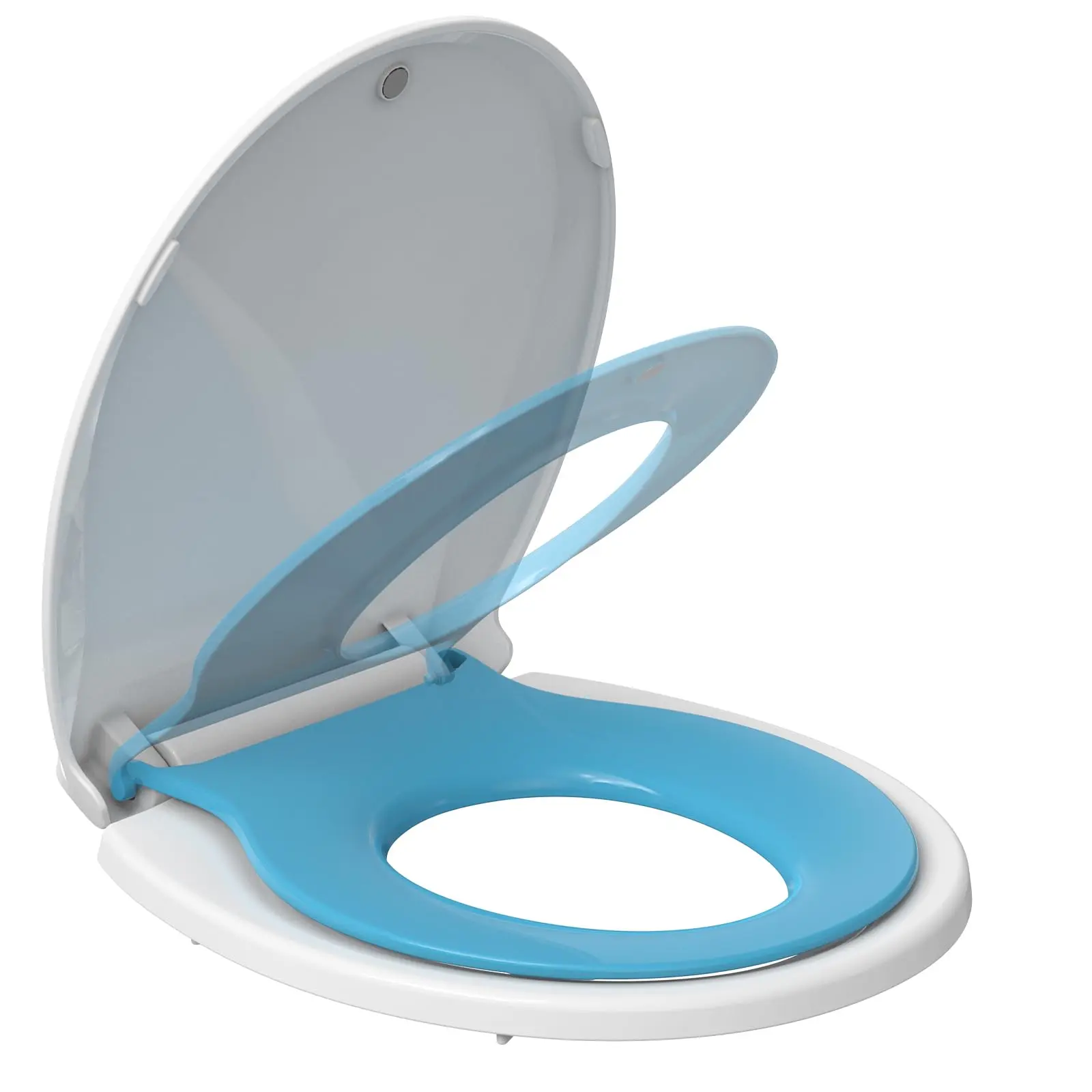 GARVEE Round Toilet Seat 19'' with Built-In Toddler Seat, Soft Close, Magnets for Secure Fit, Suitable for Adults and Toddlers, Easy Installation and Quick Release, Blue, Bathroom Decoration, Pp Material