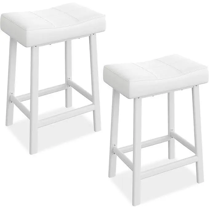 Counter Stools Set of 2, 24-Inch Bonded Leather Counter Height Stools with 2.4-Inch Thick Saddle Seats for Dining Room Kitchen Island
