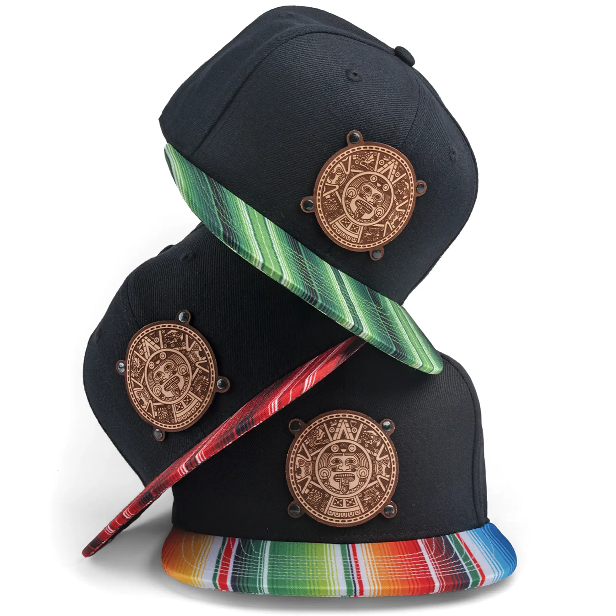 Aztec Calendar Sarape Hat, leather patch