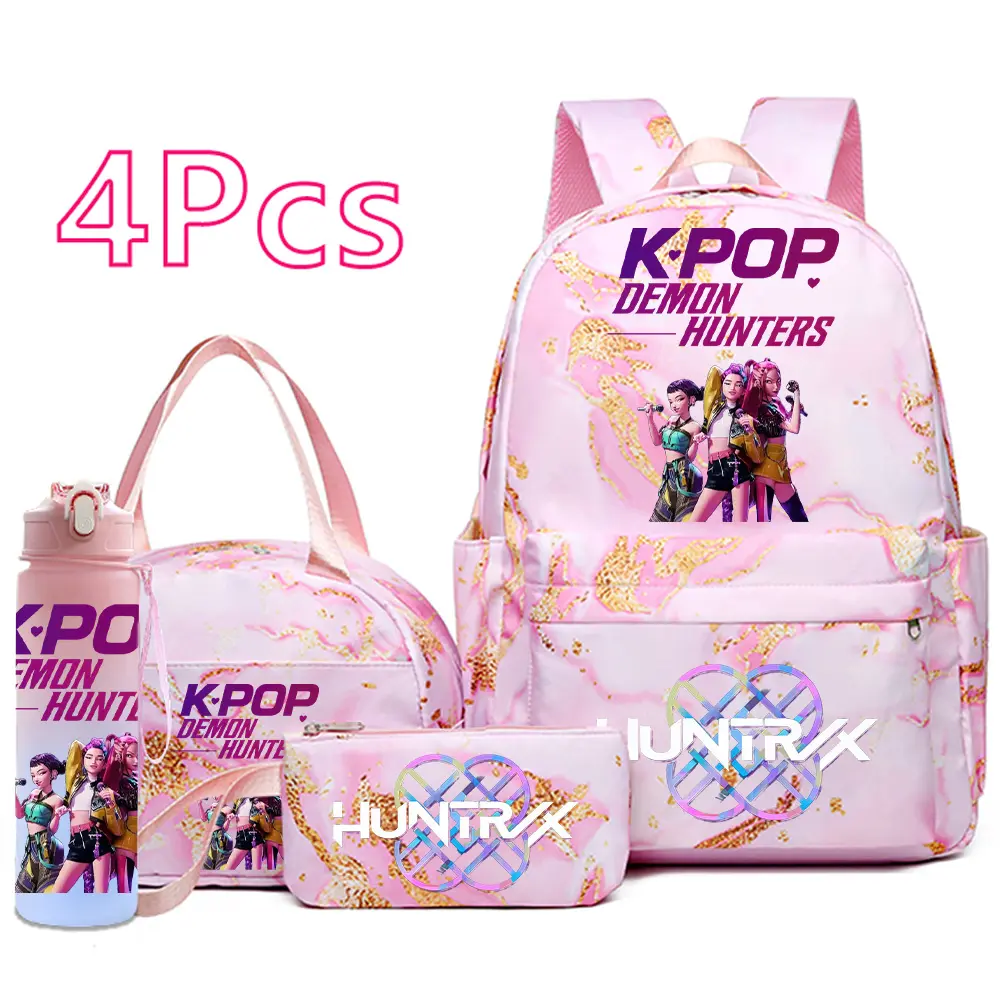 KPop Demon Hunters Backpack Set 4PCS – Cute Anime School Backpack with Lunch Bag, Pencil Case & Water Bottle