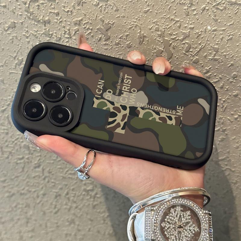 Camouflage Pattern With Cross Phone Case Iconic Christian Faith Artwork Featuring A Thickened Soft Tpu Back And Raised Camera Step Design Blending Cloud-Like Comfort With Reliable Lens Protection For iPhone 17 16 15 14 13 12 11 X XS