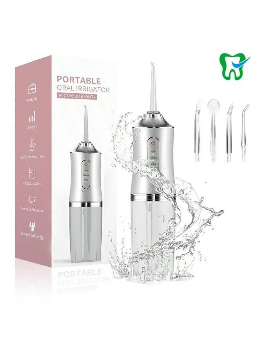 Electric Water Flosser Cordless for Teeth 3 Modes 4 Jet Tips Cleaning and Flossing Water Dental Portable Floss Irrigator Oral Water Flossed Rechargeable Tonsil Stone Travel Adults