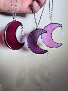 Limited Edition Pink Collection Stained Glass Mini Moon Interior Rearview Mirror Car Charm! Made with Premium Limited Edition Stained Glass!