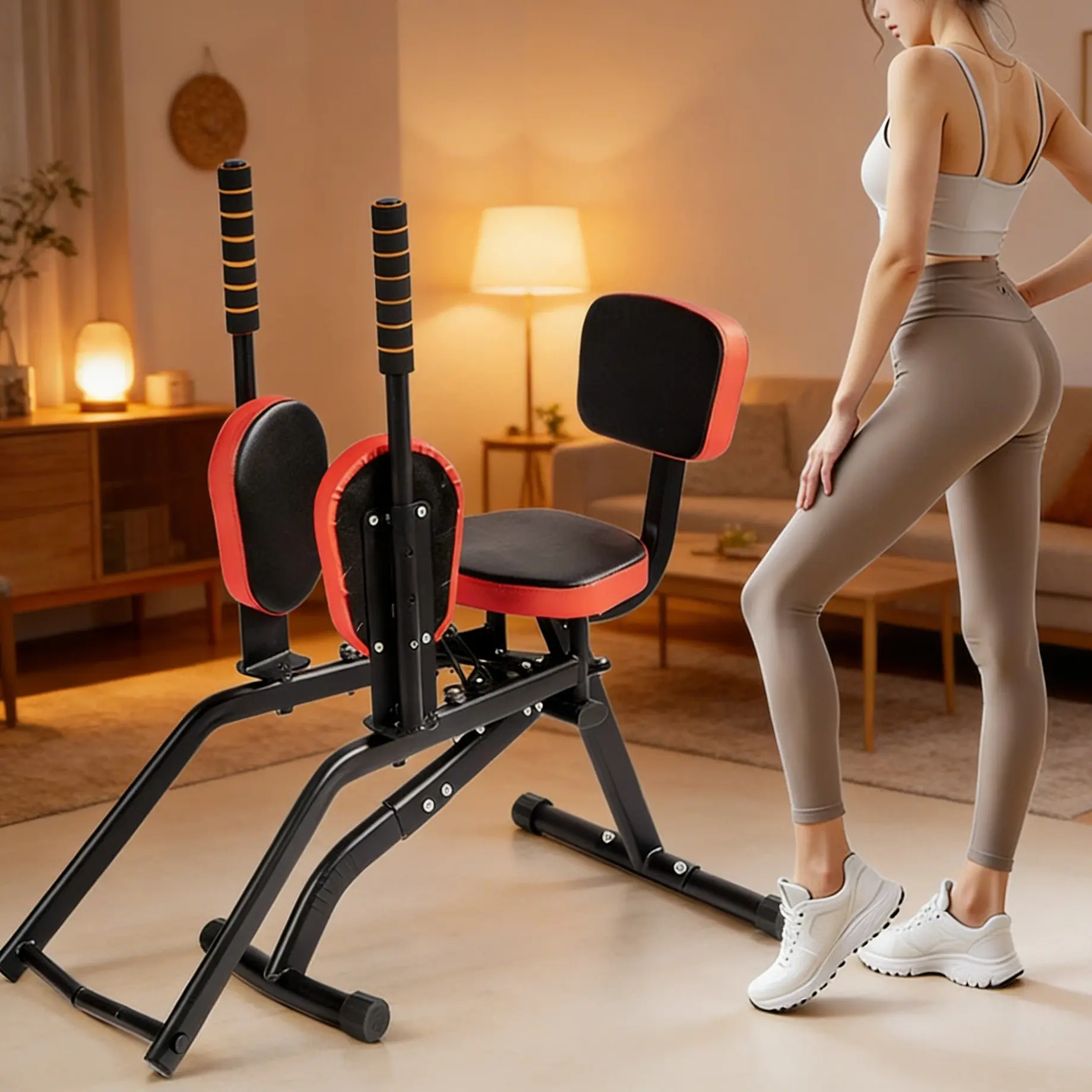 Hip Abductor Machine for Home Gym, Glute Machine & Thigh Workout Equipment, Booty Builder with Plush Padding, Compact Leg Exercise Euipment for Women & Men