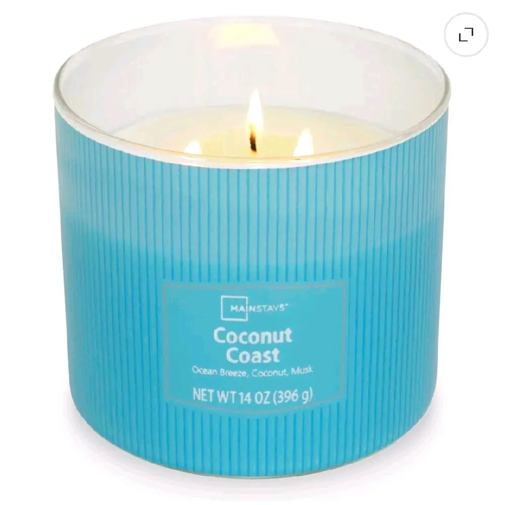 Mainstays 3-Wick Textured Wrapped Aroma Candle, Coconut Coast Fragrance, 14 oz Home Decor Candle