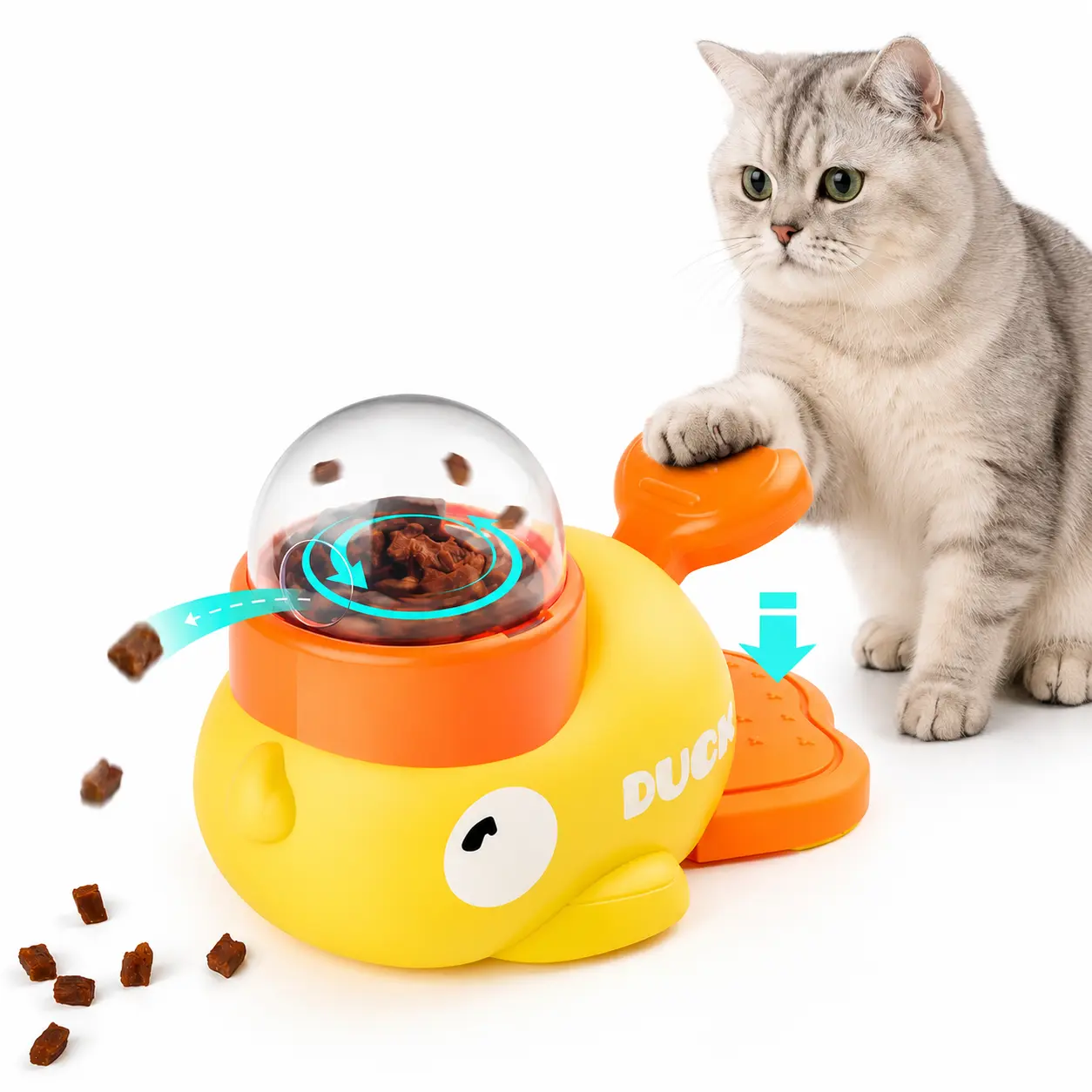 Duck-Shaped Interactive Cat Puzzle Treat Dispenser Toy - 8.6in Rechargeable Slow Feeder for Cats, IQ Training & Fun Daily Enrichment Exercise Toy, Durable Pet Gift with Interactive Design