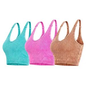 3 Pack-Bra Tank-Seamless Washed Ribbed Spandex