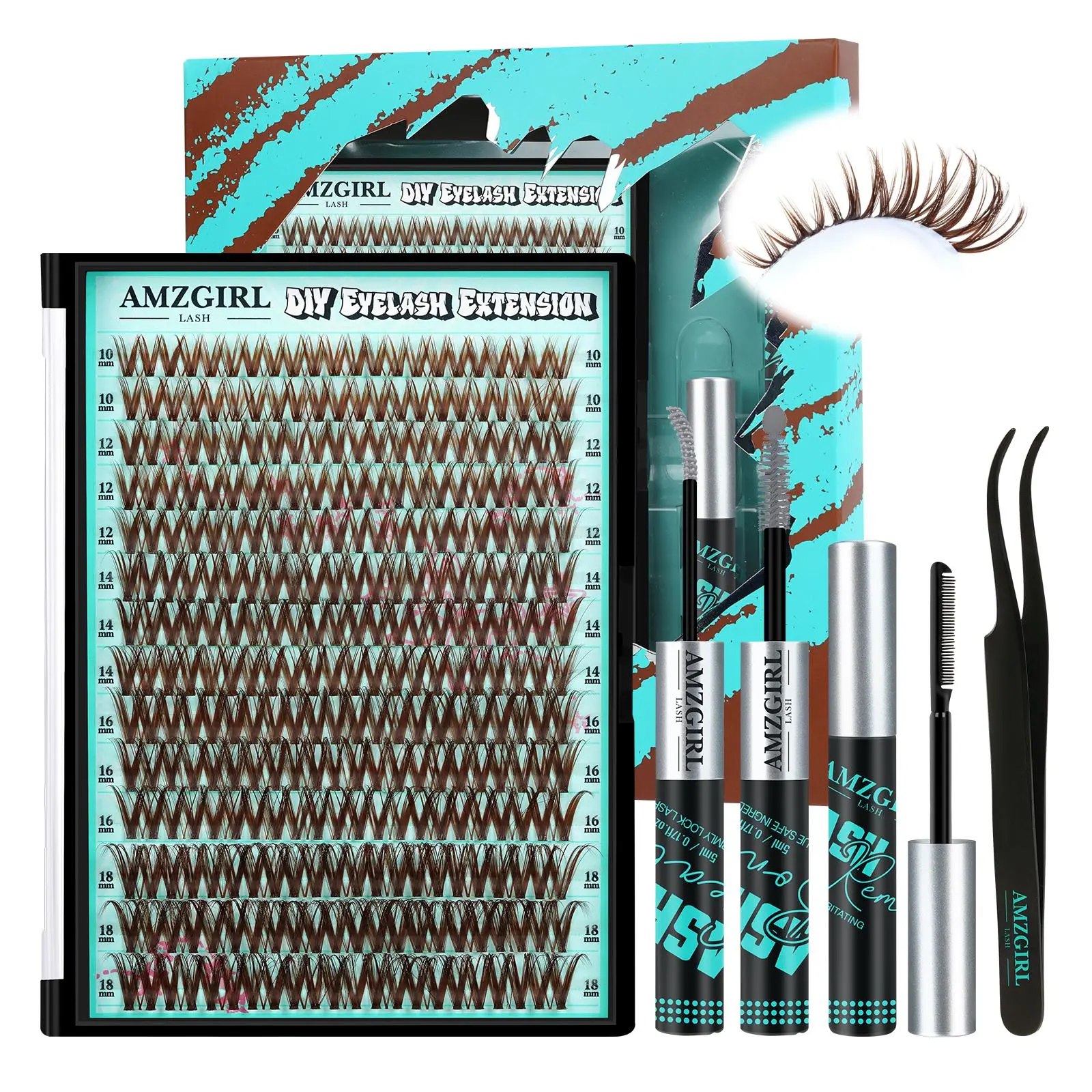 AMZGIRL Flora Lash Cluters Kit 154Pcs Flaunt Eyelash Extension with Lash Bond and Seal,D Curl Fake Lashes Extensions Kit with Lash Remover & Lash Applicator Eyelashes Kit for Beginners(D-Mixed-10-18mm)