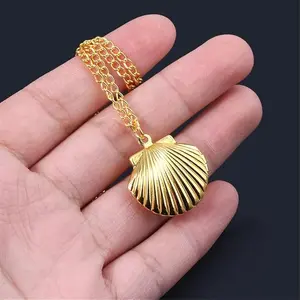 Pendant Necklace Mermaid Shell Photo Frame Necklace for Women Teen Little Shell Locket Nautical Jewelry