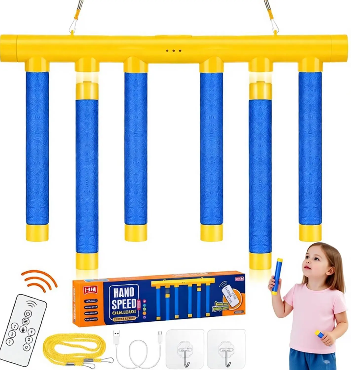 Reflex Drop Sticks Challenge Game Hand-Eye Coordination Training Toy with Remote Control 3 Adjustable Speeds for Reaction Training Funny Catching Sticks Game