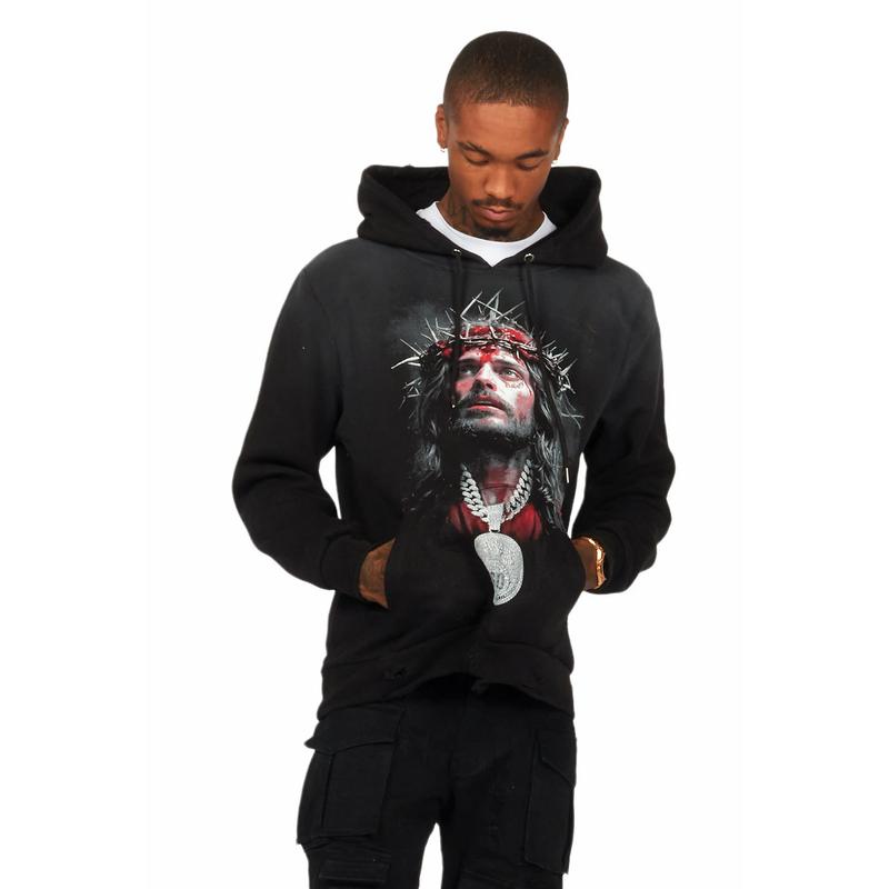Amina Black Distressed Graphic Hoodie