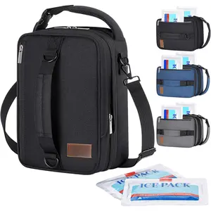 Expandable Lunch Box for Men, Insulated Lunch Bag, Portable Cooler Bag with  Straps and 2 Ice Packs for Men Women Adult for Work College Travel, 6.5L 12 Cans Black