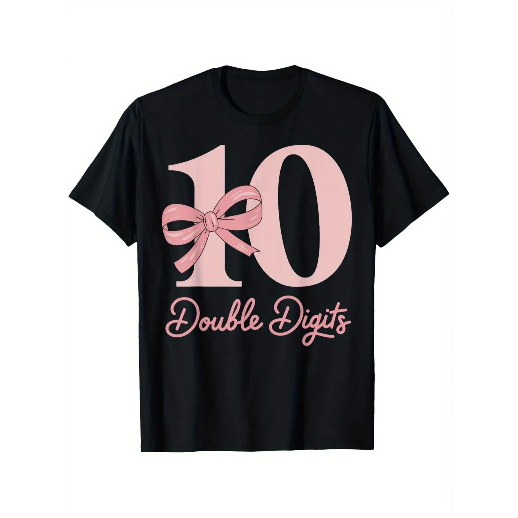 10th Birthday Girl Cotton T-Shirt - Pink Bow, Number 10 Design, Slight Soft Stretch Crew Neck Top, Durable Double Digit Age Outfit for 10-Year-Olds, Ideal for Parties & Casual Kids' Fashion Tops
