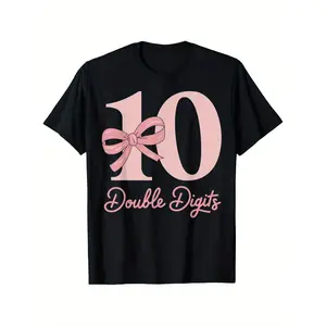 10th Birthday Girl T-Shirt - Pink Bow & Number 10 Outfit with Double Digit Age, Soft Stretch Crew Neck Top for 10 Year, Durable Clothing for Parties & Casual Attire (Age 10)