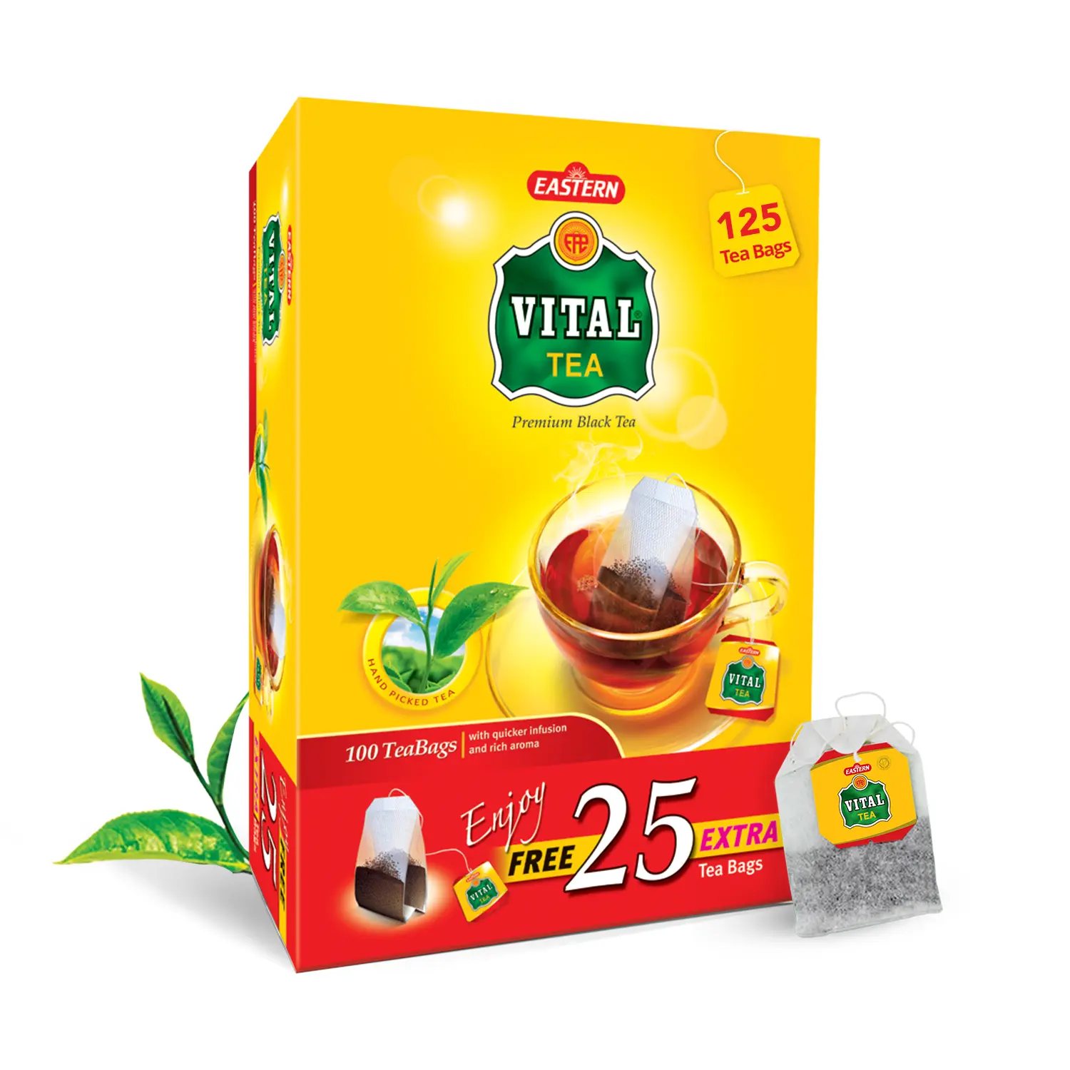 Vital Premium Black Tea Bags – 100+25 Count (2g Each) – Handpicked Kenyan Loose Leaf Blend – Rich & Smooth Black Chai – Double Chamber Tea Bags for Milk or Plain Tea – Strong Aroma – Vital tea bags 100+25 ct