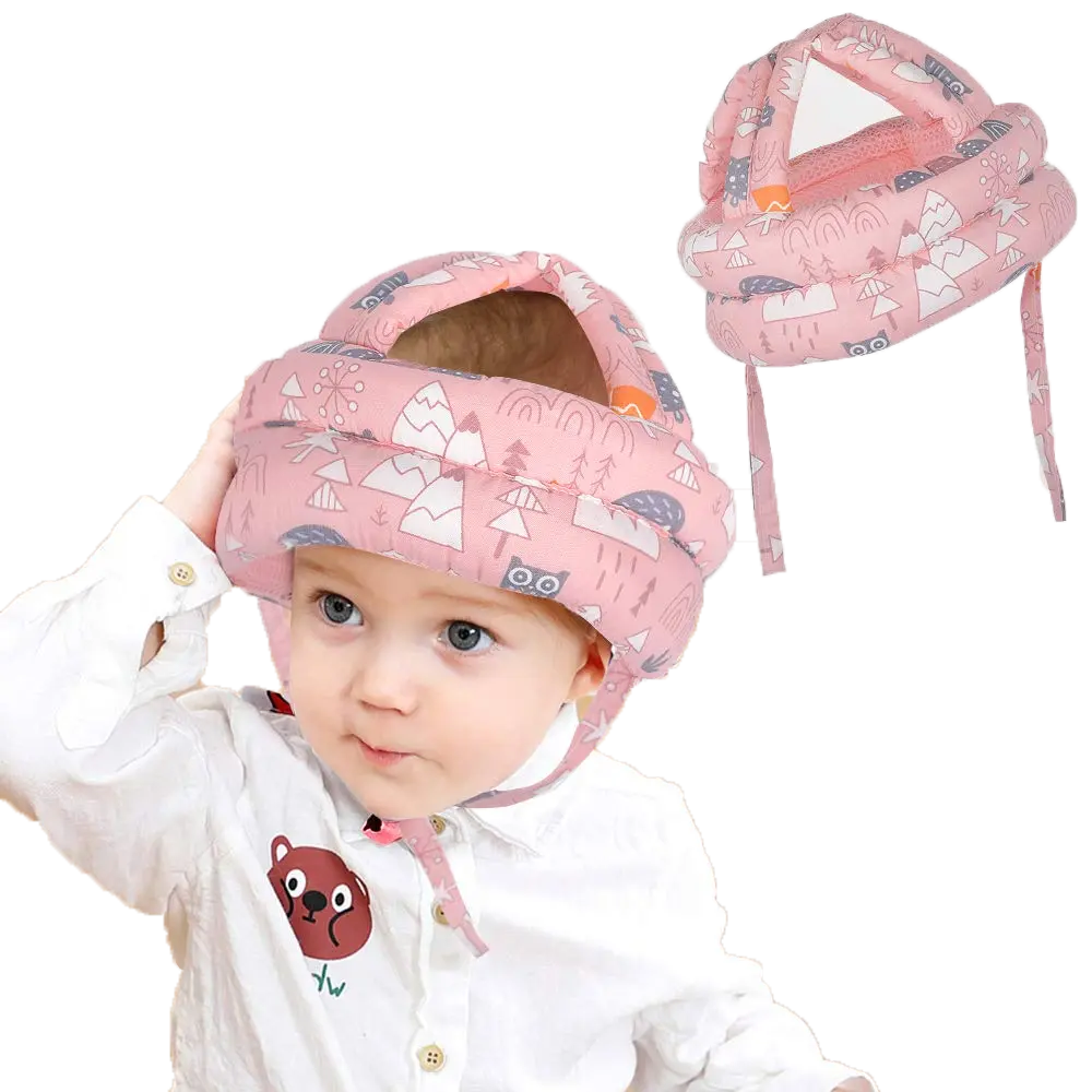 Baby Toddler Anti-Fall Walking Safety Helmet - Soft Breathable Elastic Sponge Cap with Adjustable Velcro Closure, Toddler Hat for Walking, Playing, Pink, Infant Hat, Chin Strap, Unisex, Bump‑Buffer Foam