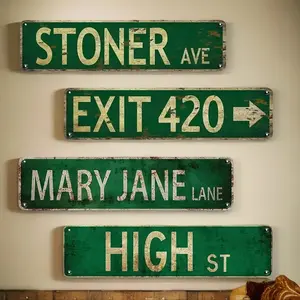 Vintage Letter Pattern Street Road Sign, 1 Count Waterproof Metal Tin Sign, Wall Decor for Home, Restaurant, Bar, Cafe, Garage, Vintage Garage Signs, Yard Sign, Gold Lettering