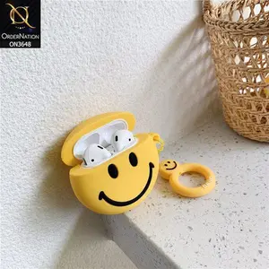Yellow Smiley Face AirPods Case, Headphone Accessories, Music, Cute Happy, Gifts for Her, Kids, Christmas, Birthday, Father's Mother's Day, Anime, Cover, Protective Cases, Decor