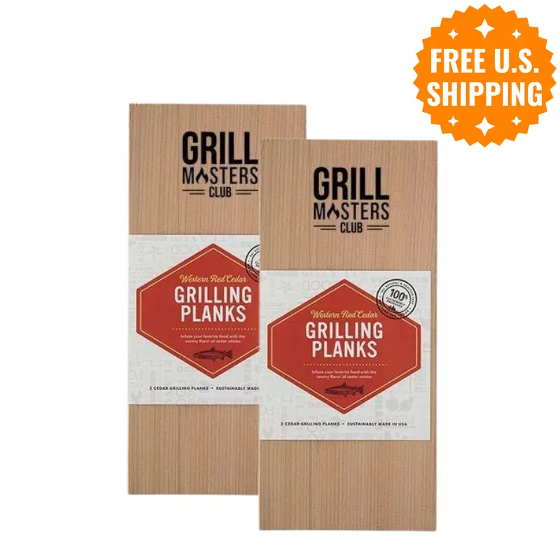 Grill Masters Club Western Red Cedar Grilling Planks - 2 Pack 5x11" for BBQ, Bake & Grill - All Natural Additive-Free - Sustainably Made in USA - Free U.S. Shipping