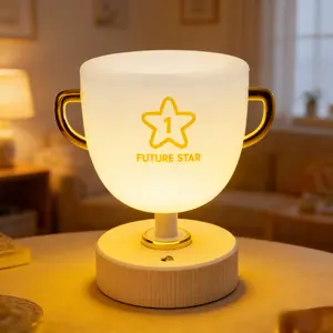 Trophy Night Light LED Pen Holder Lamp  USB Rechargeable, Touch & Remote Control, 7-Color Ambient Light  Cute Desk Decor for Bedroom, Study, Kids Room  Perfect Gift for Students & Teens