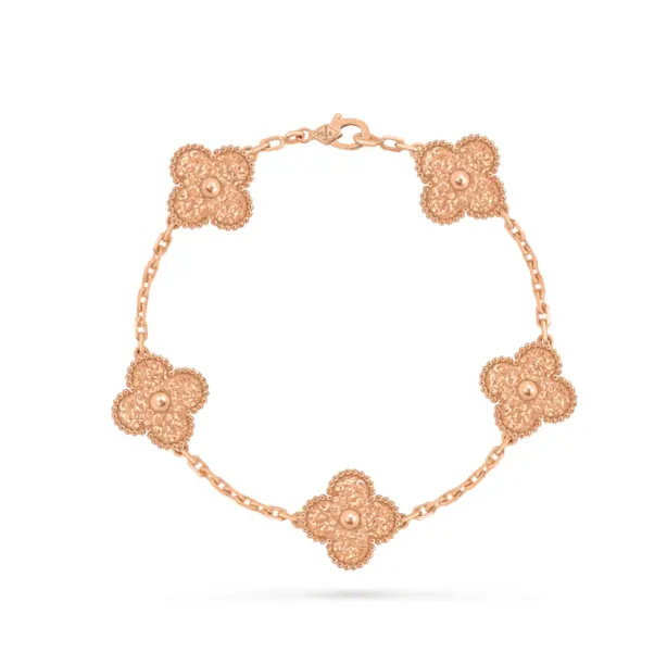 Pre-owned Van Cleef & Arpels Vintage Alhambra bracelet, 5 motifs, textured 18K rose gold